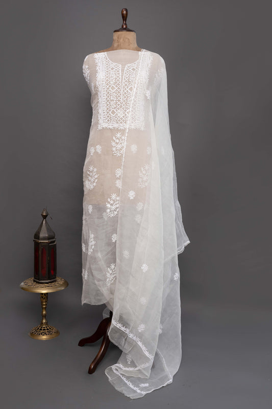 White Organza Kurti & Dupatta Set