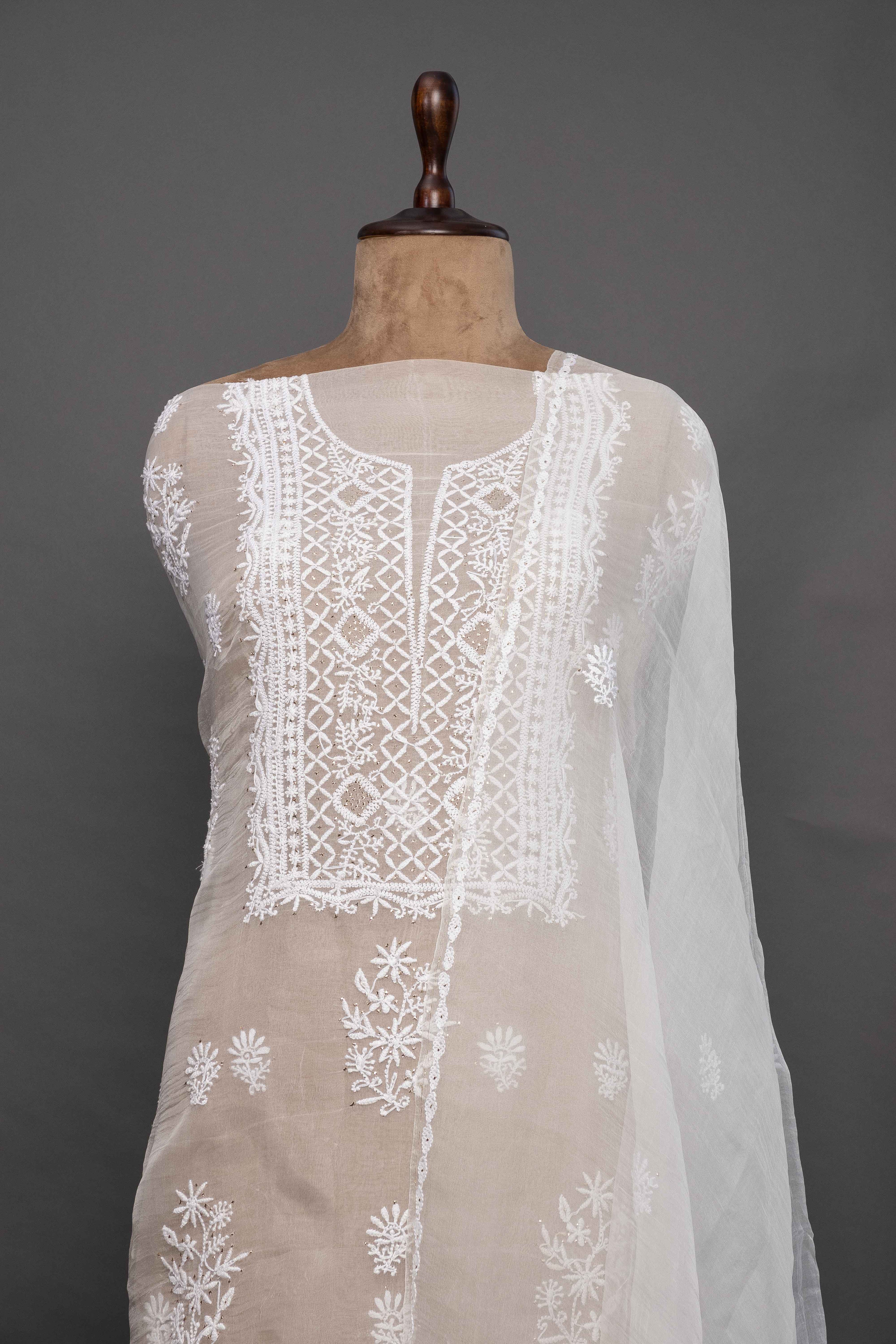 White Organza Kurti & Dupatta Set