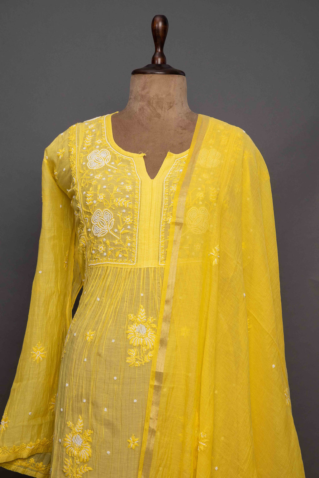 Yellow Mul Chanderi Kurti with Dupatta