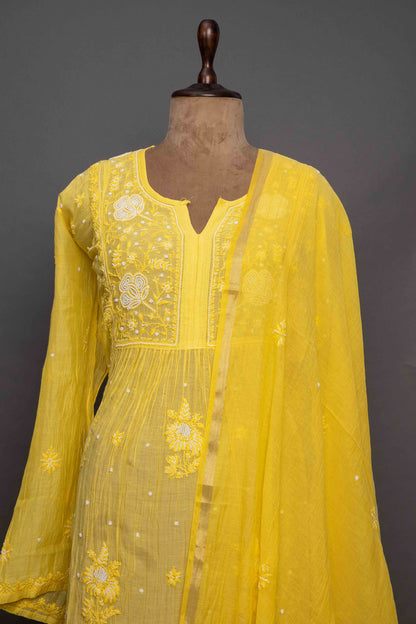 Yellow Chanderi Semi Kurti