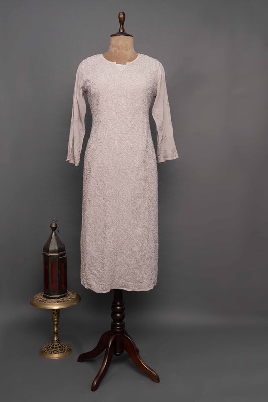 Elegant Brown Georgette Full Jaal Kurti with Inner Slip