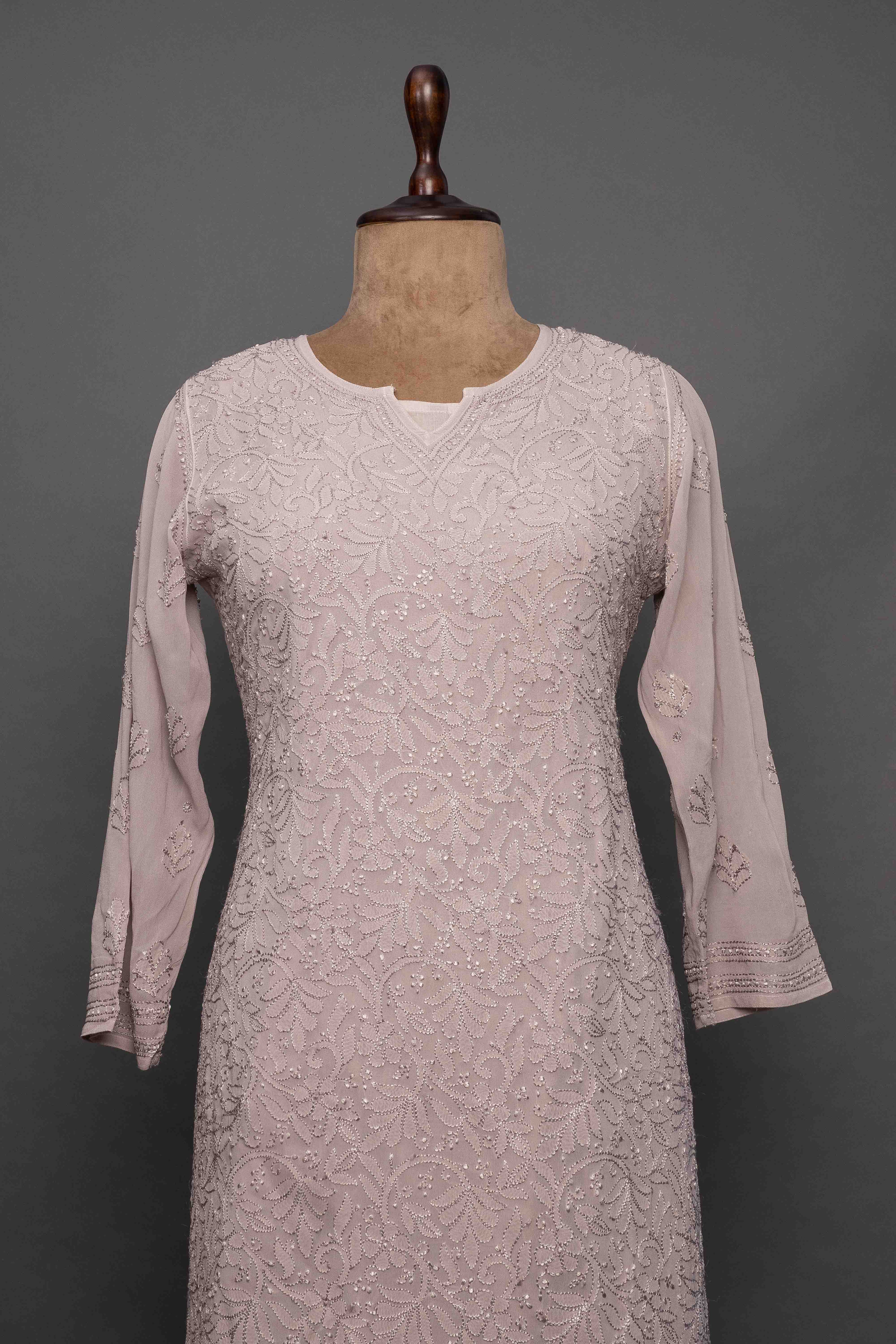 Elegant Brown Georgette Full Jaal Kurti with Inner Slip