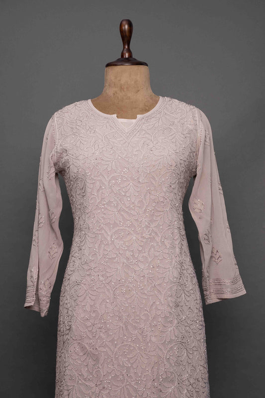 Elegant Brown Georgette Full Jaal Kurti with Inner Slip