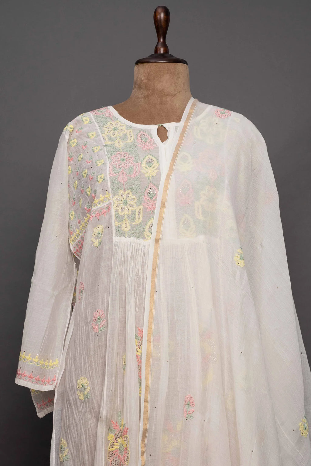 Yellow Mul Chanderi Kurti with Dupatta
