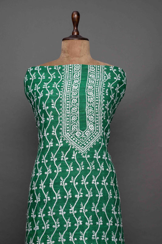 Green Silk Kurti with White Chikankari
