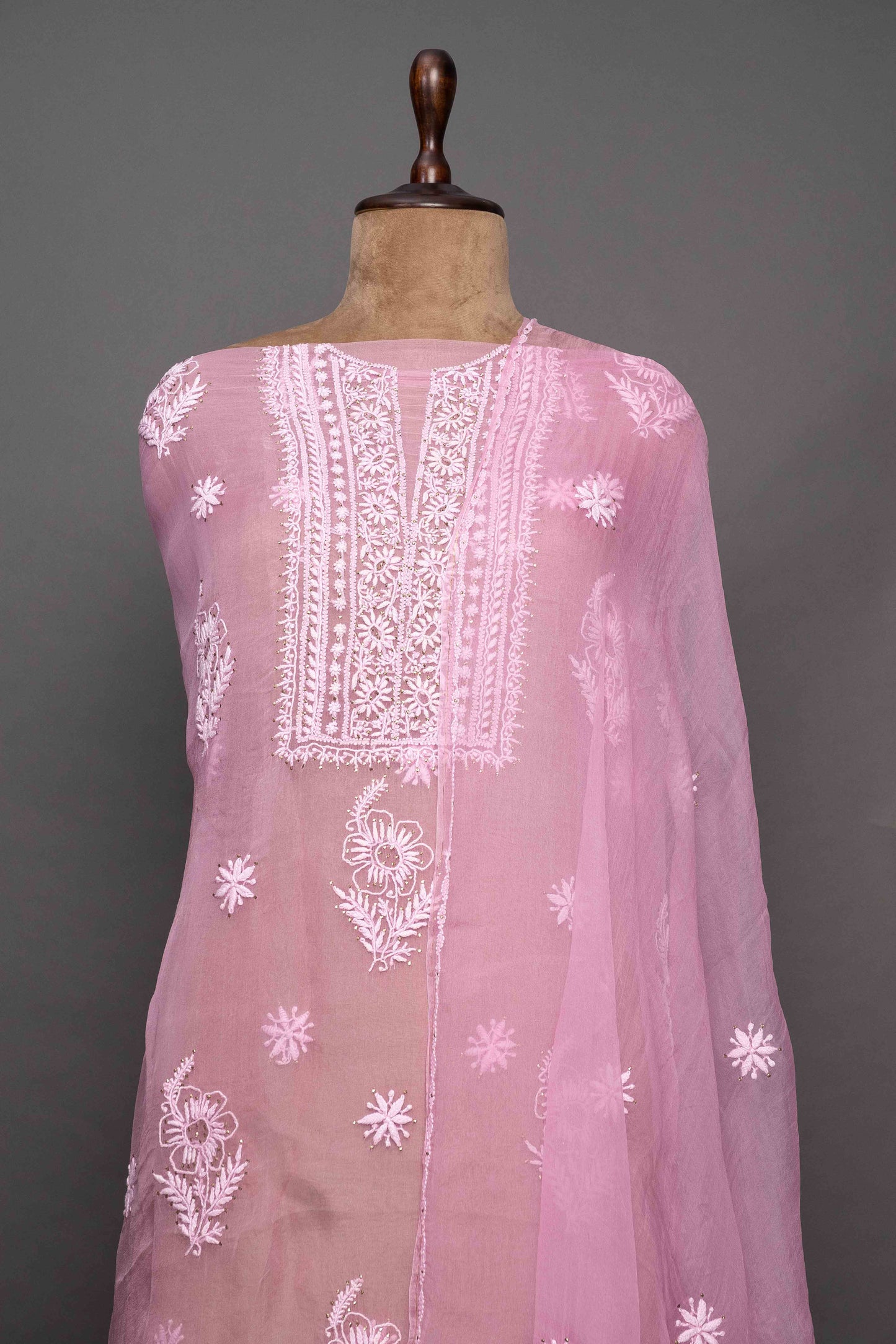 Organza unstitched pink kurti with dupatta
