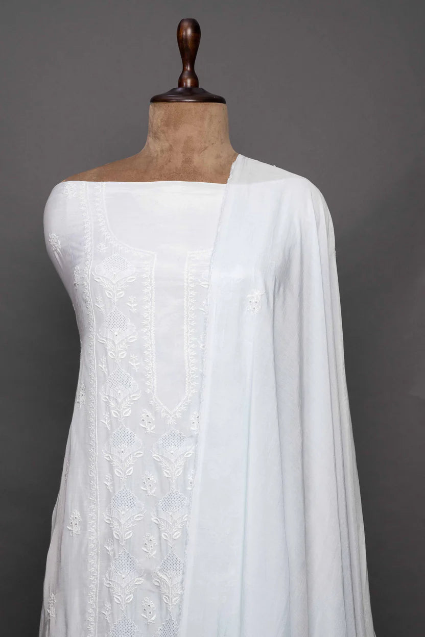 Purple & White Jalli Chikankari Kurti