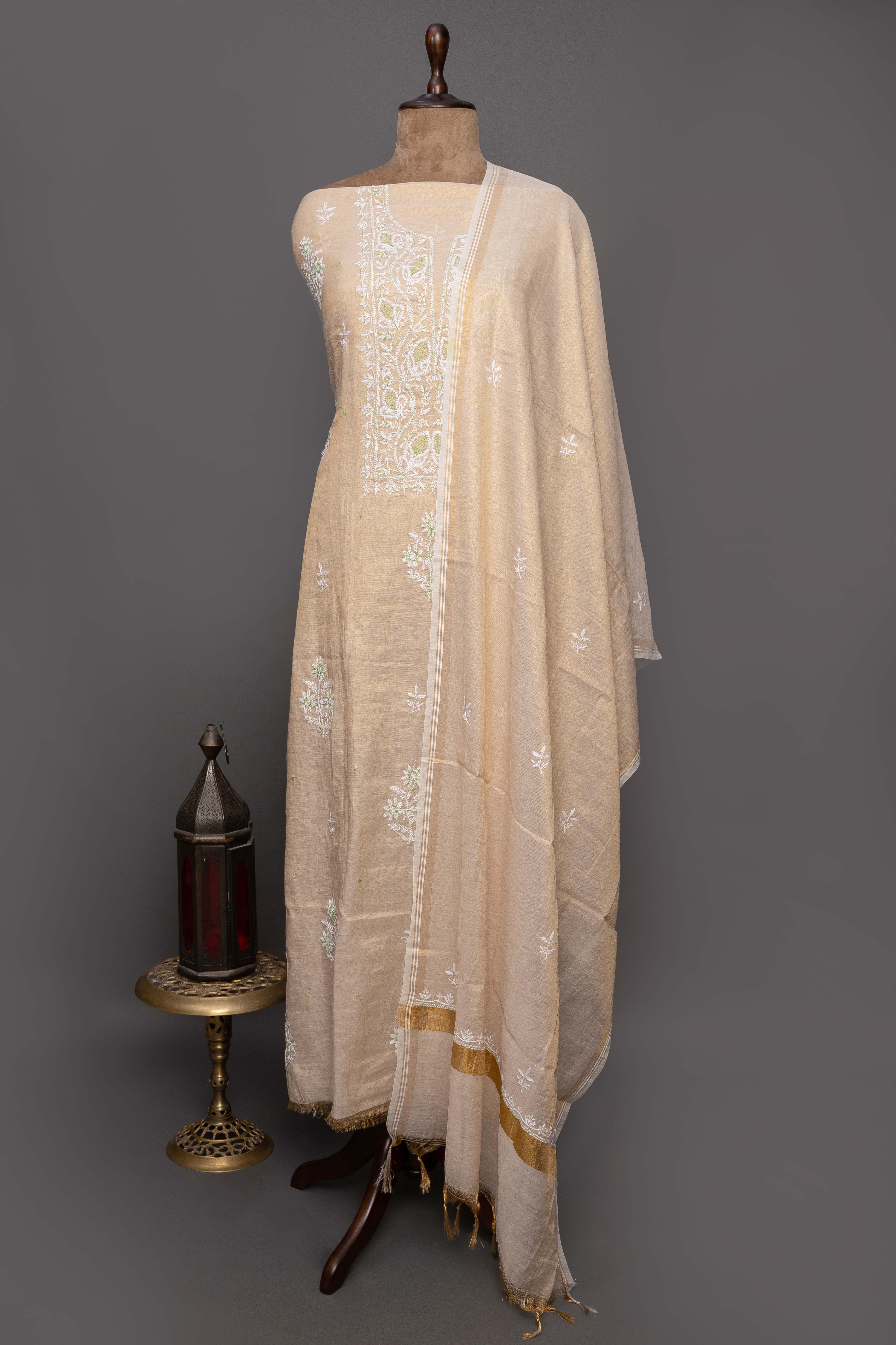 Green Tissue Kurti with Dupatta – Sequin Chikankari
