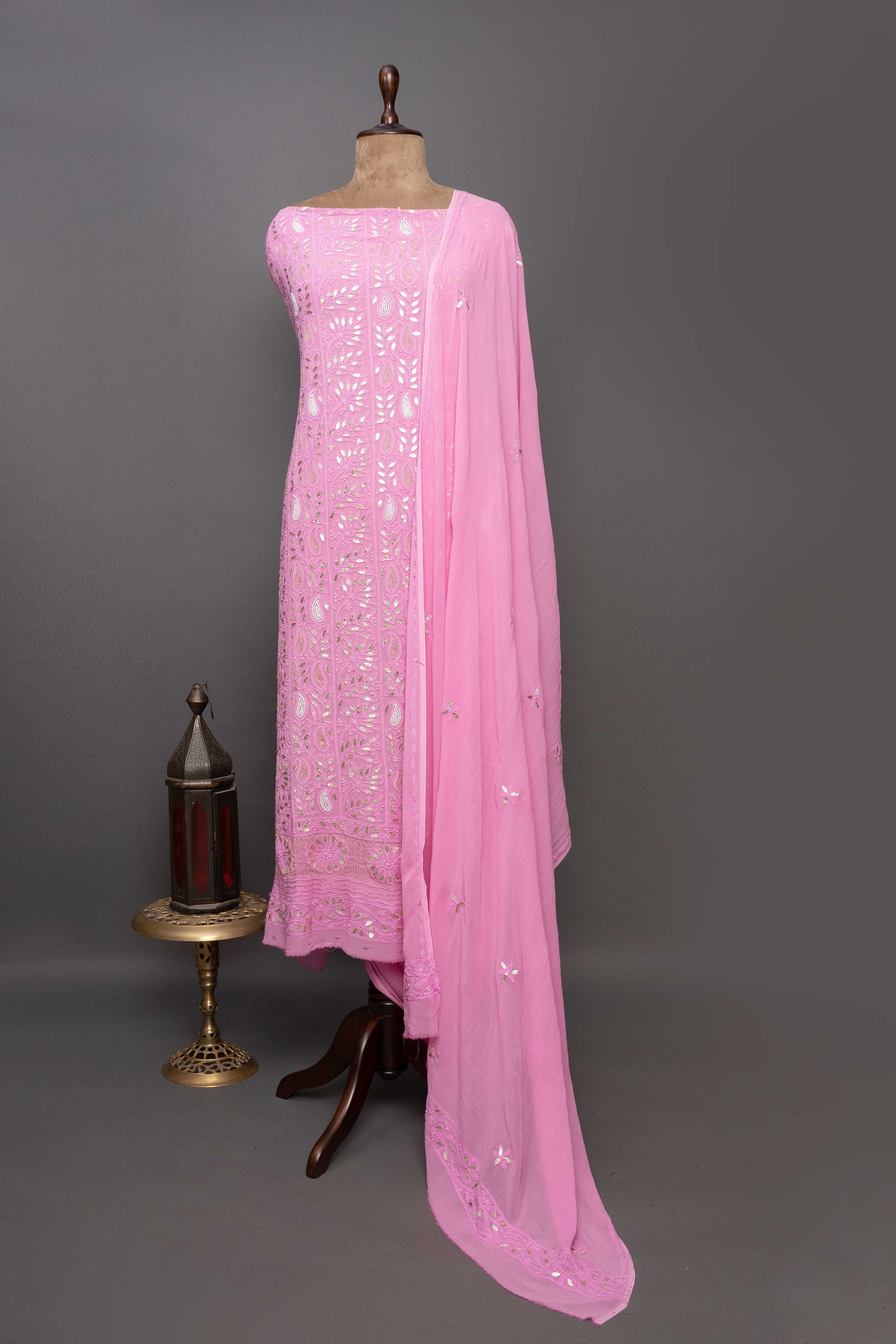 Neon Pink Full Suit Cut – Gotta Work Chikankari