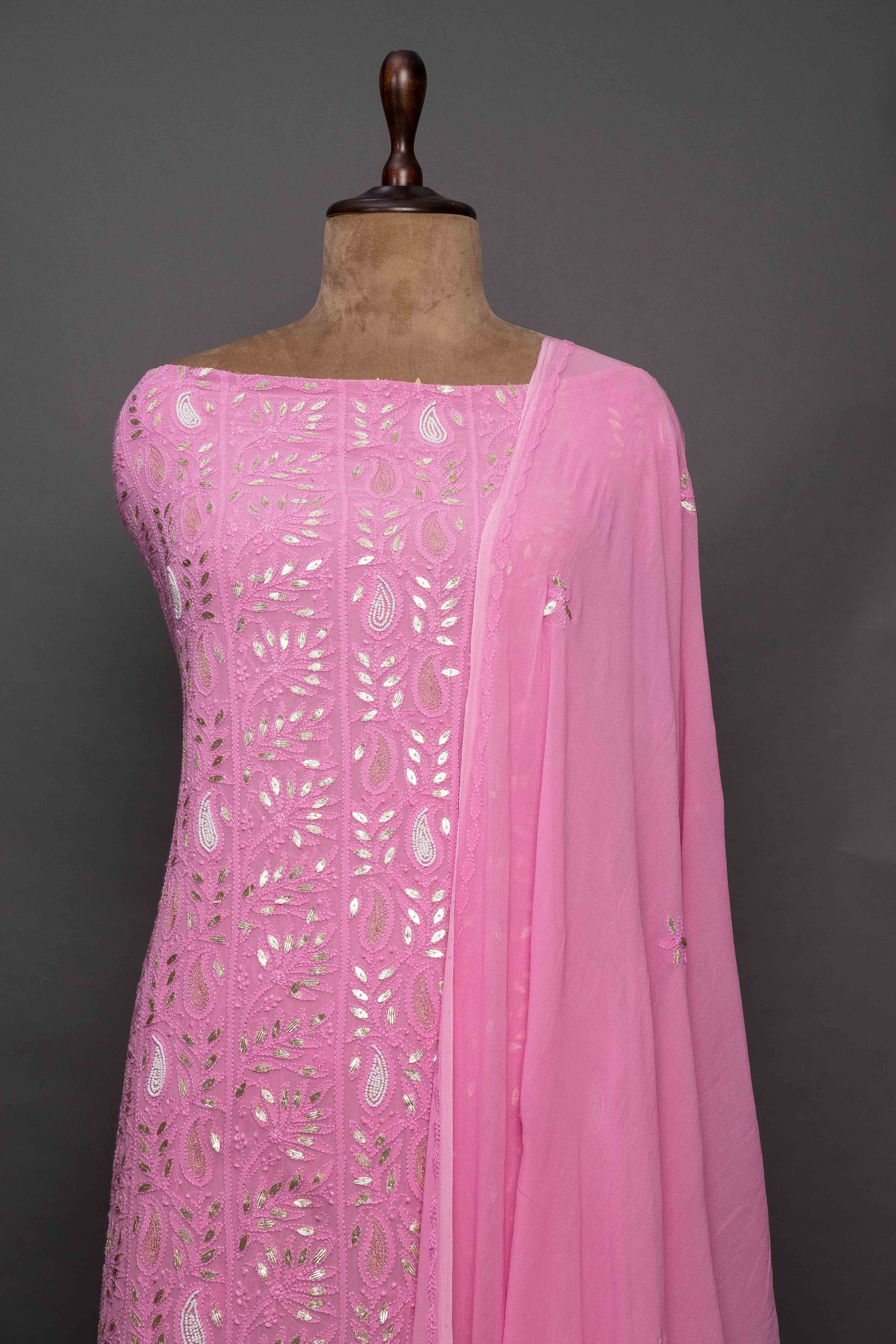 Neon Pink Full Suit Cut – Gotta Work Chikankari