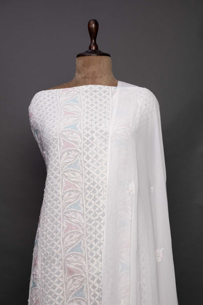 Unstitched White Kurti with Dupatta