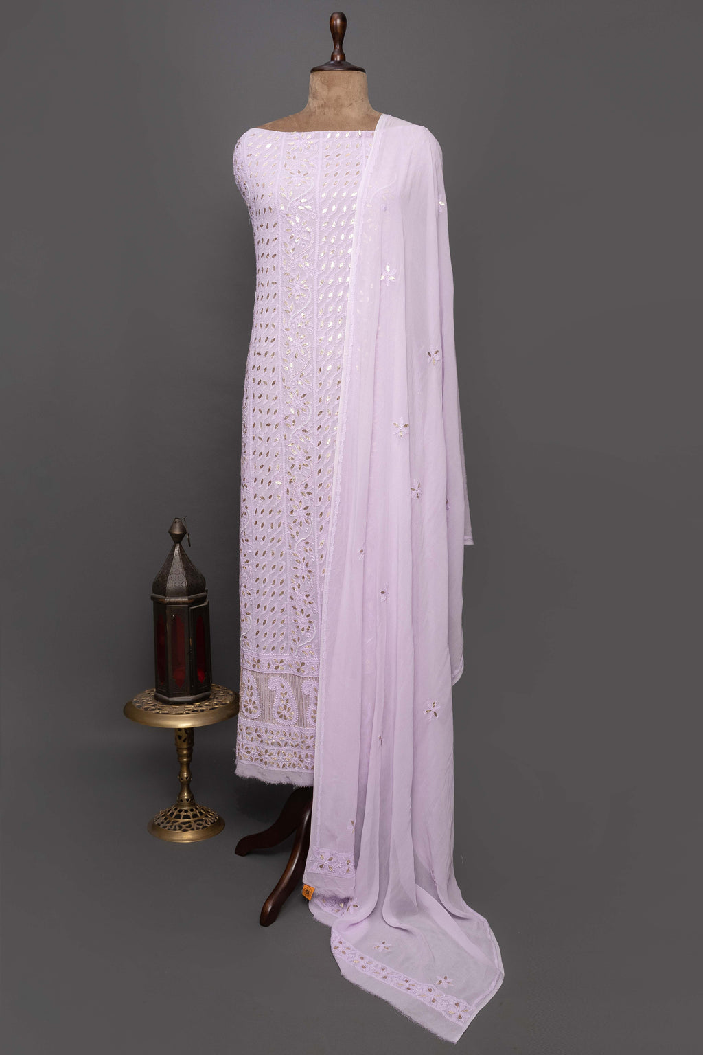 Pastel Pink Full Suit Cut – Chikankari with Mukaish Work