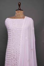 Pastel Pink Full Suit Cut – Chikankari with Mukaish Work