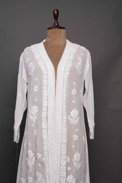 White Georgette Long Shrug – Chikankari