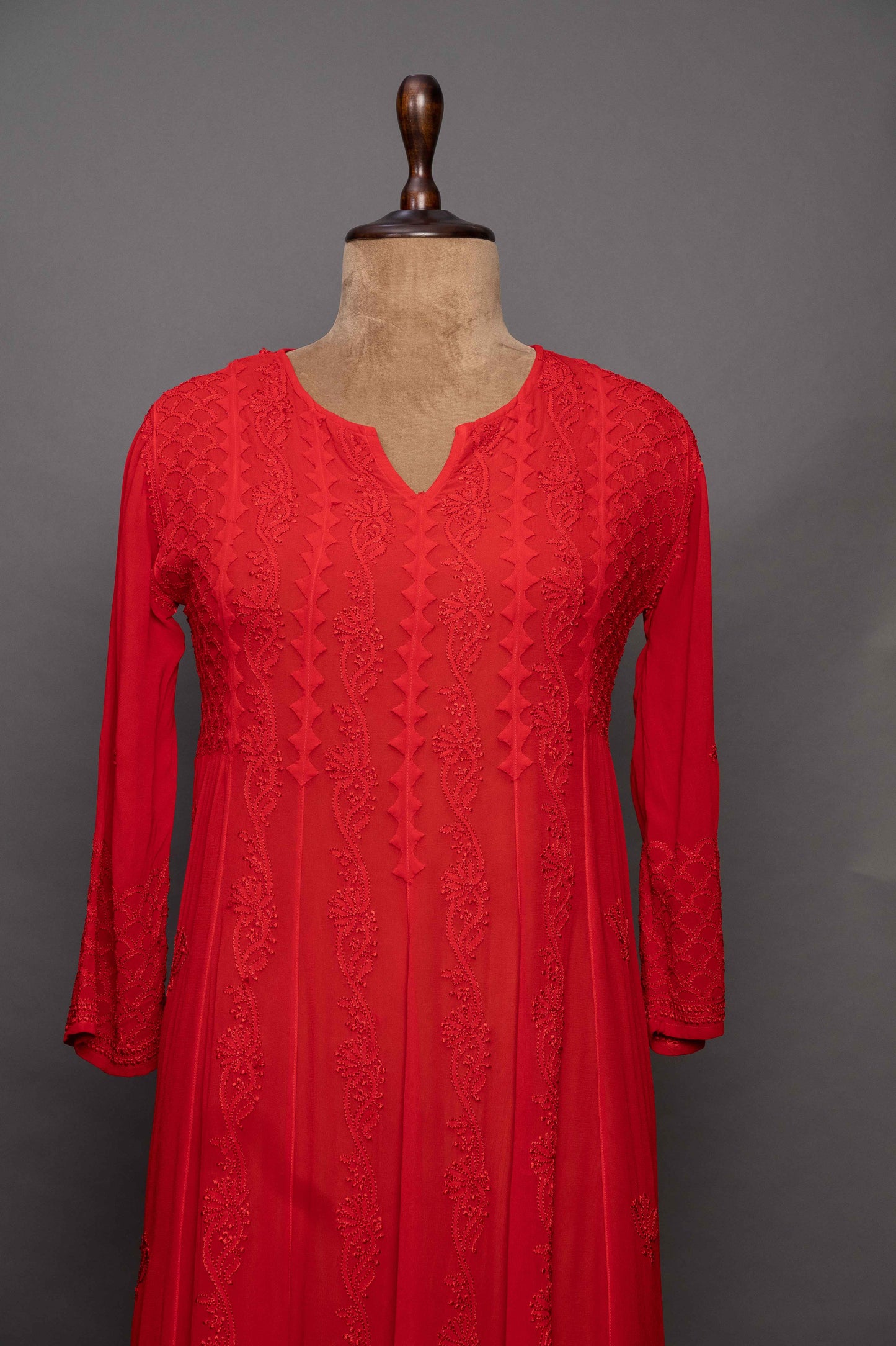 Red Georgette Chikankari Dress