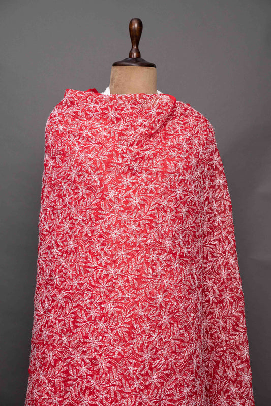 Red & White Cotton Dupatta