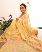 Elegant Yellow Organza Saree with Matching Blouse