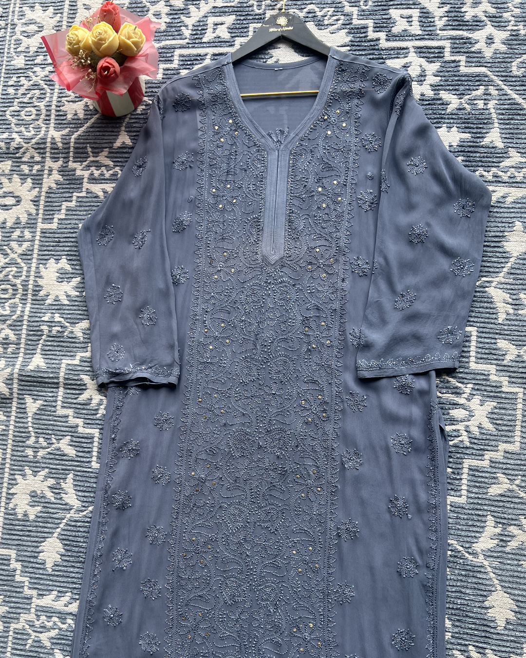 Premium Dark Grey Chikankari Kurti | Elegant Embroidery & Timeless Style
