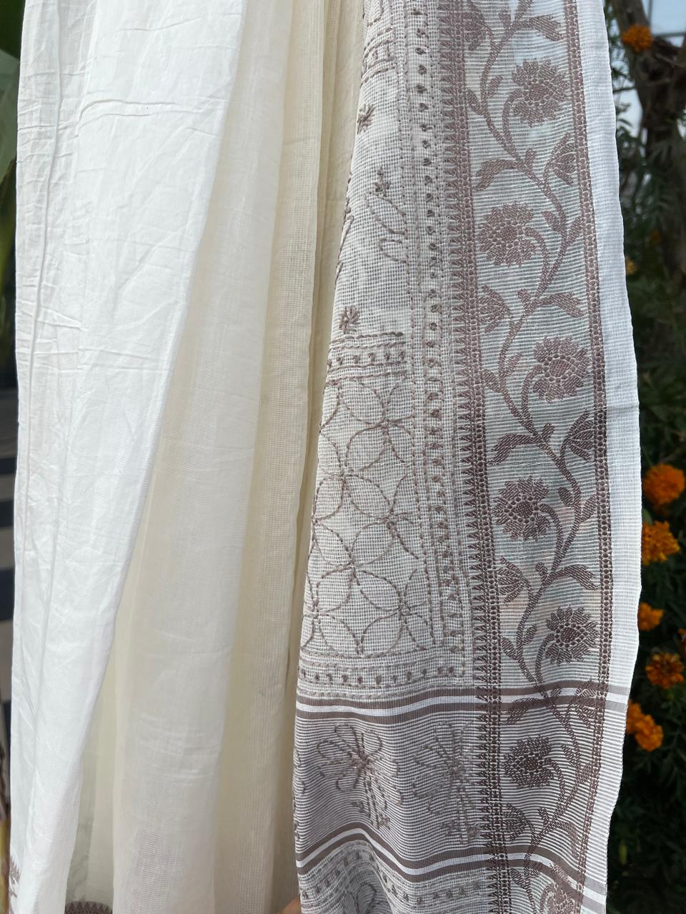 White Grey Chikankari Saree kota saree | Chikankari Gurgaon