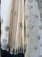 White Grey Chikankari Kota Saree | Lucknow Chikankari Gurgaon