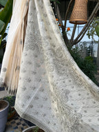 White Grey Chikankari Kota Saree | Lucknow Chikankari Gurgaon