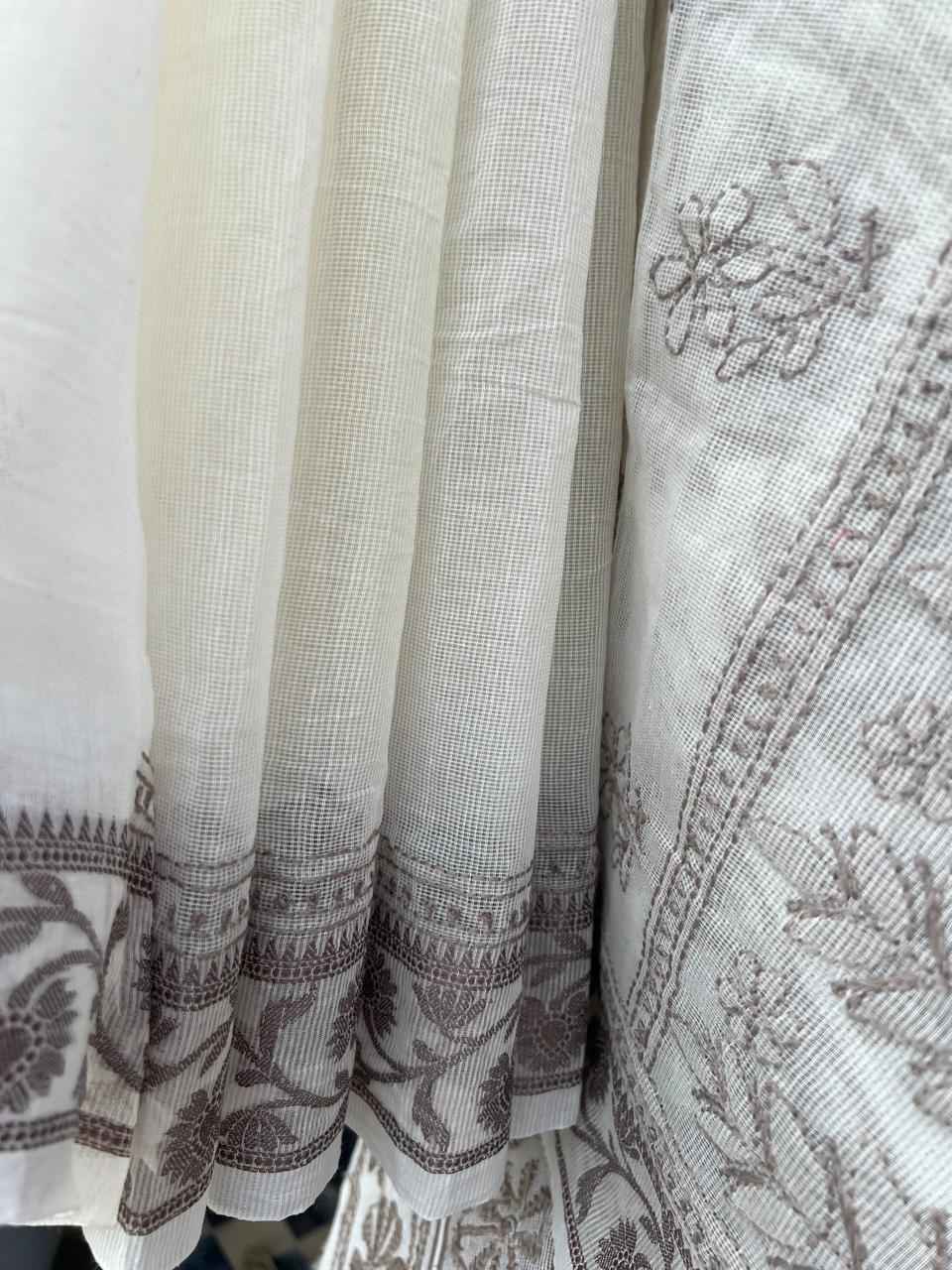 White Grey Chikankari Saree kota saree | Chikankari Gurgaon