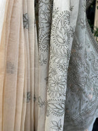 White Grey Chikankari Saree kota saree | Chikankari Gurgaon