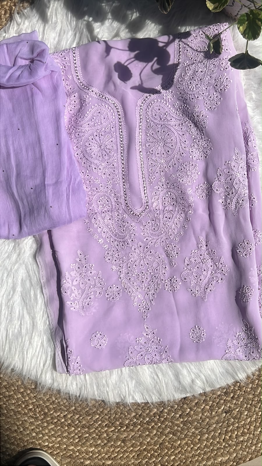 Unstitched Georgette Chikankari Kurti with Mukaish Work & Dupatta