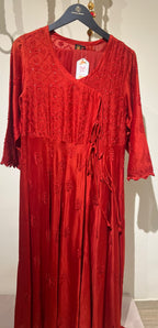 Red Angrakha Style Kurti with bottom and Duppatta