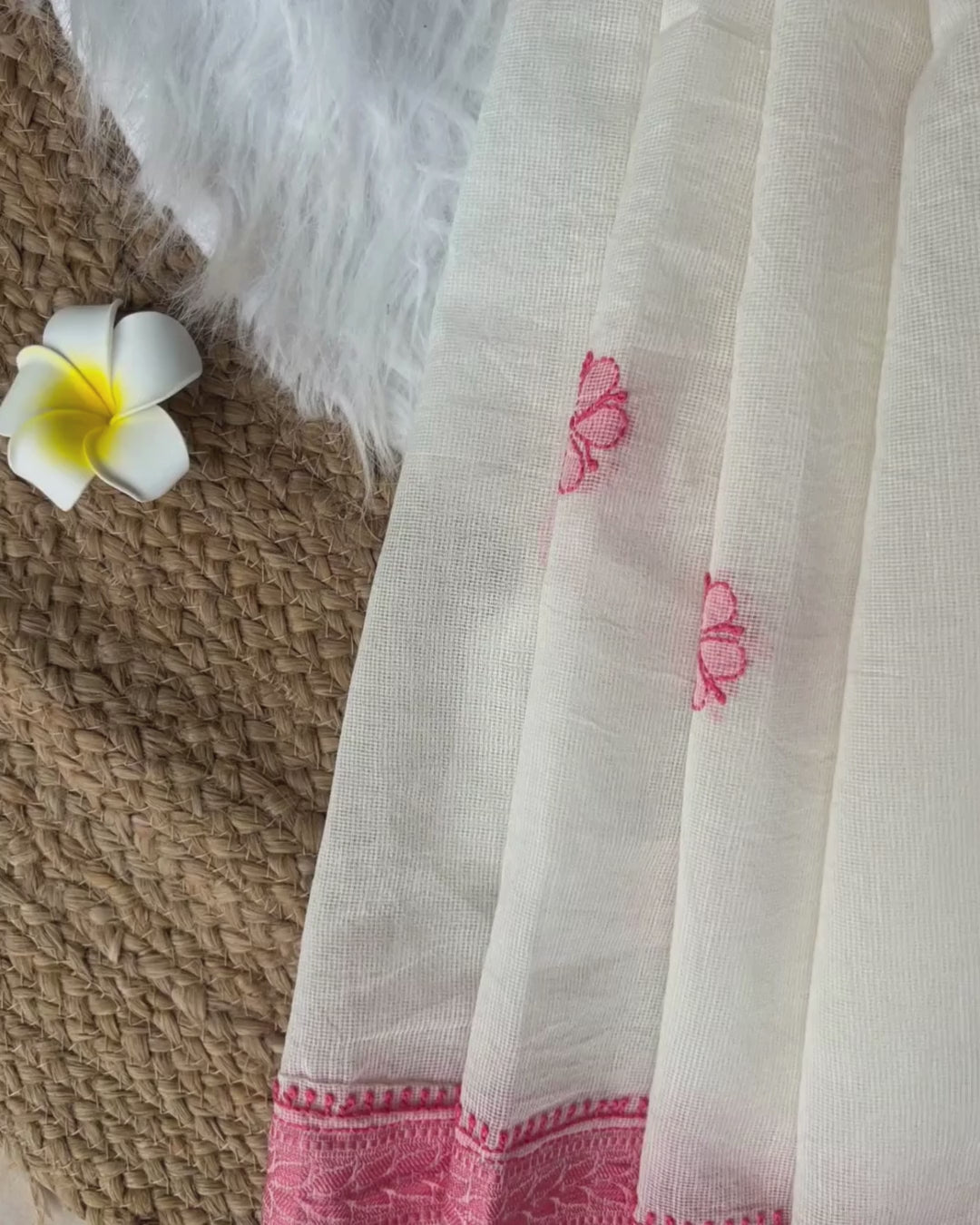 White Pink Chikankari Kota Saree | Lucknow Chikankari Gurgaon