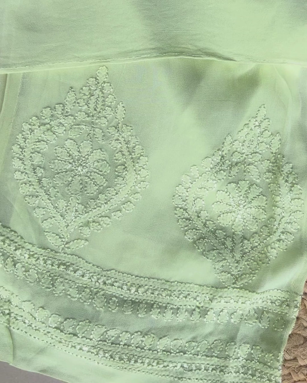 Lime Green Embroidered Kaftan Set with Pant & Slip