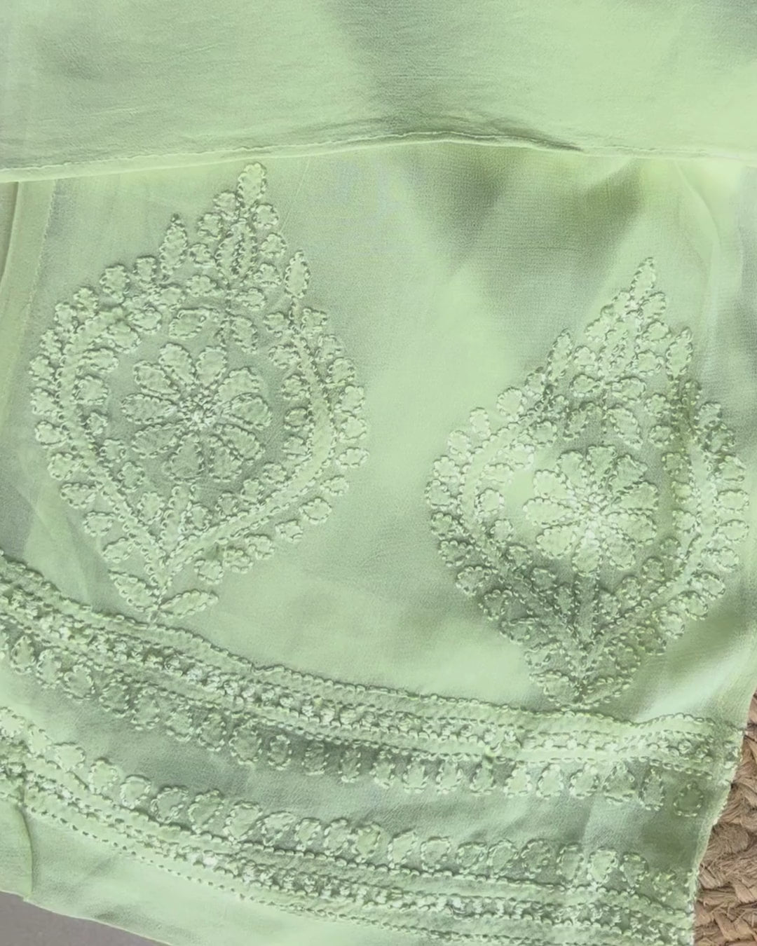 Lime Green Embroidered Kaftan Set with Pant & Slip