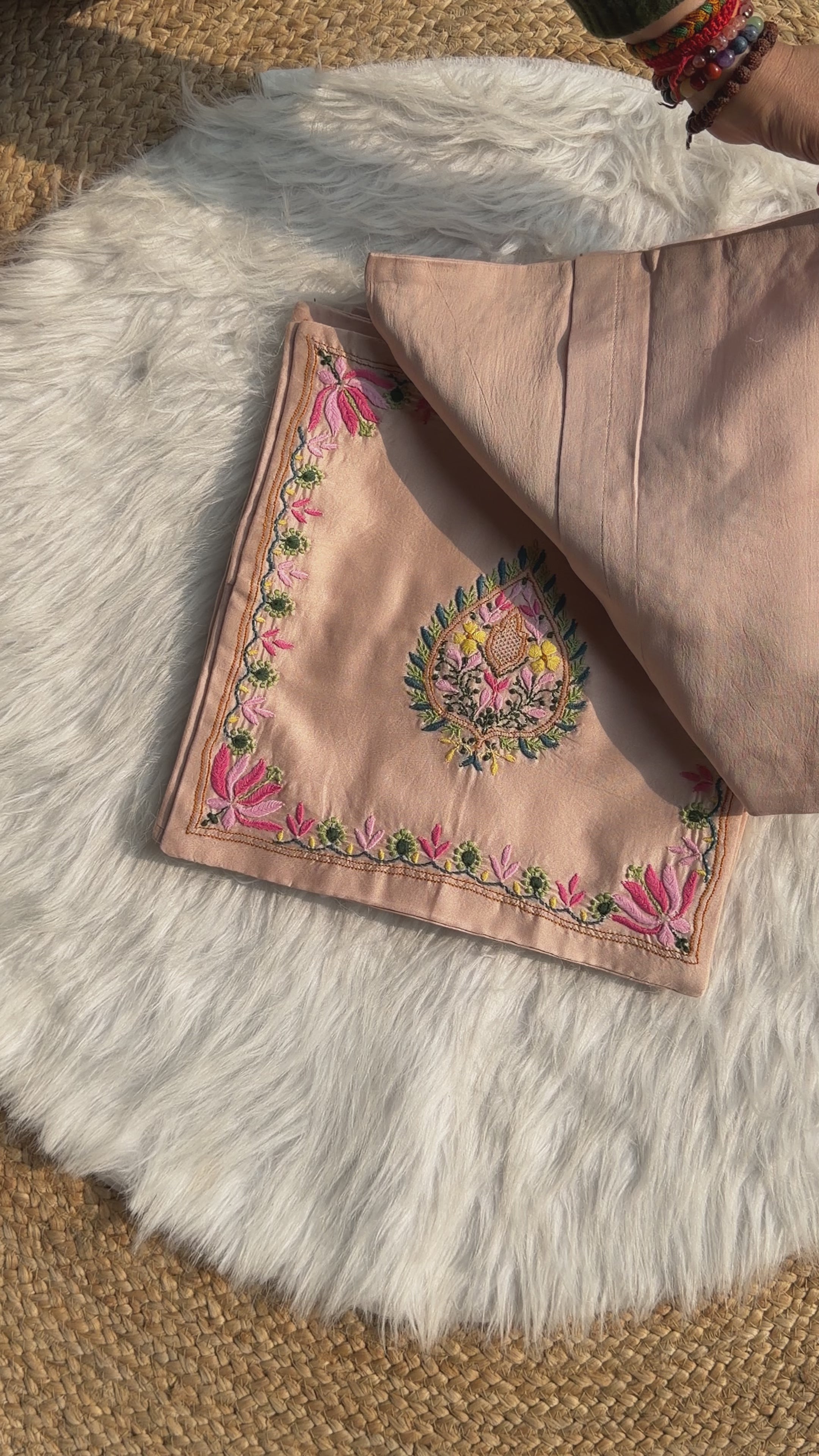 Beige Hand-Embroidered Chikankari Dupatta