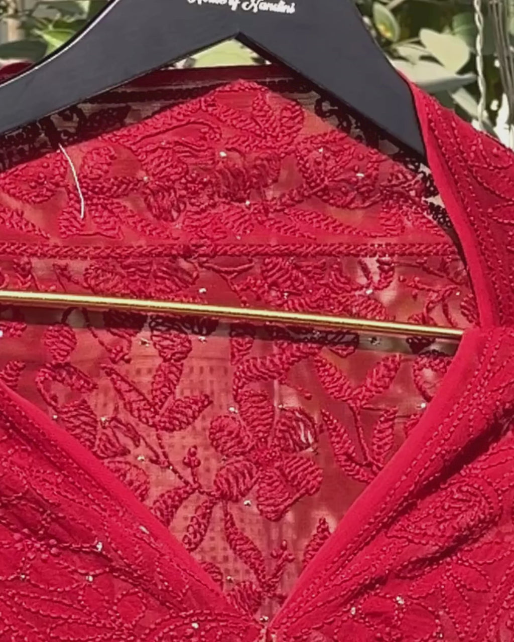 Red Hand Embroidered Chikankari Dupatta