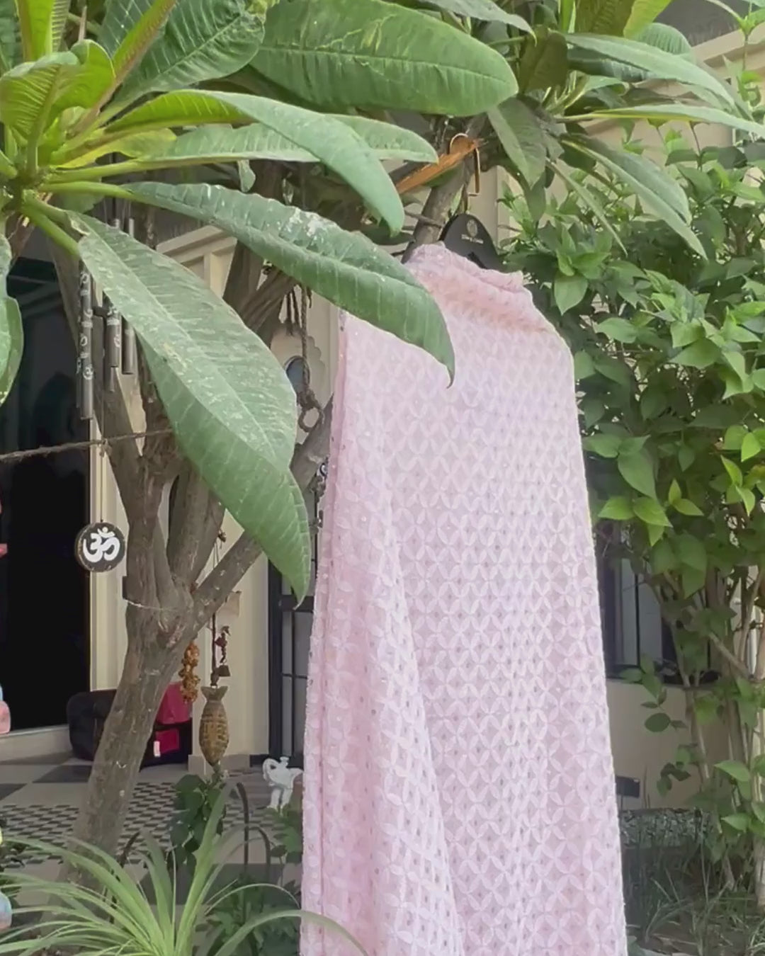 Pink Hand Embroidered Chikankari Dupatta