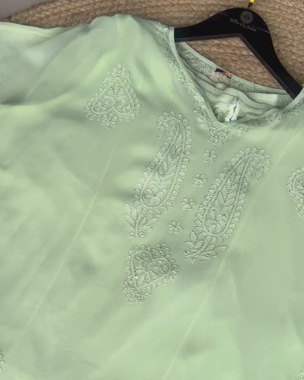 Lime Green Embroidered Kaftan Set with Pant & Slip