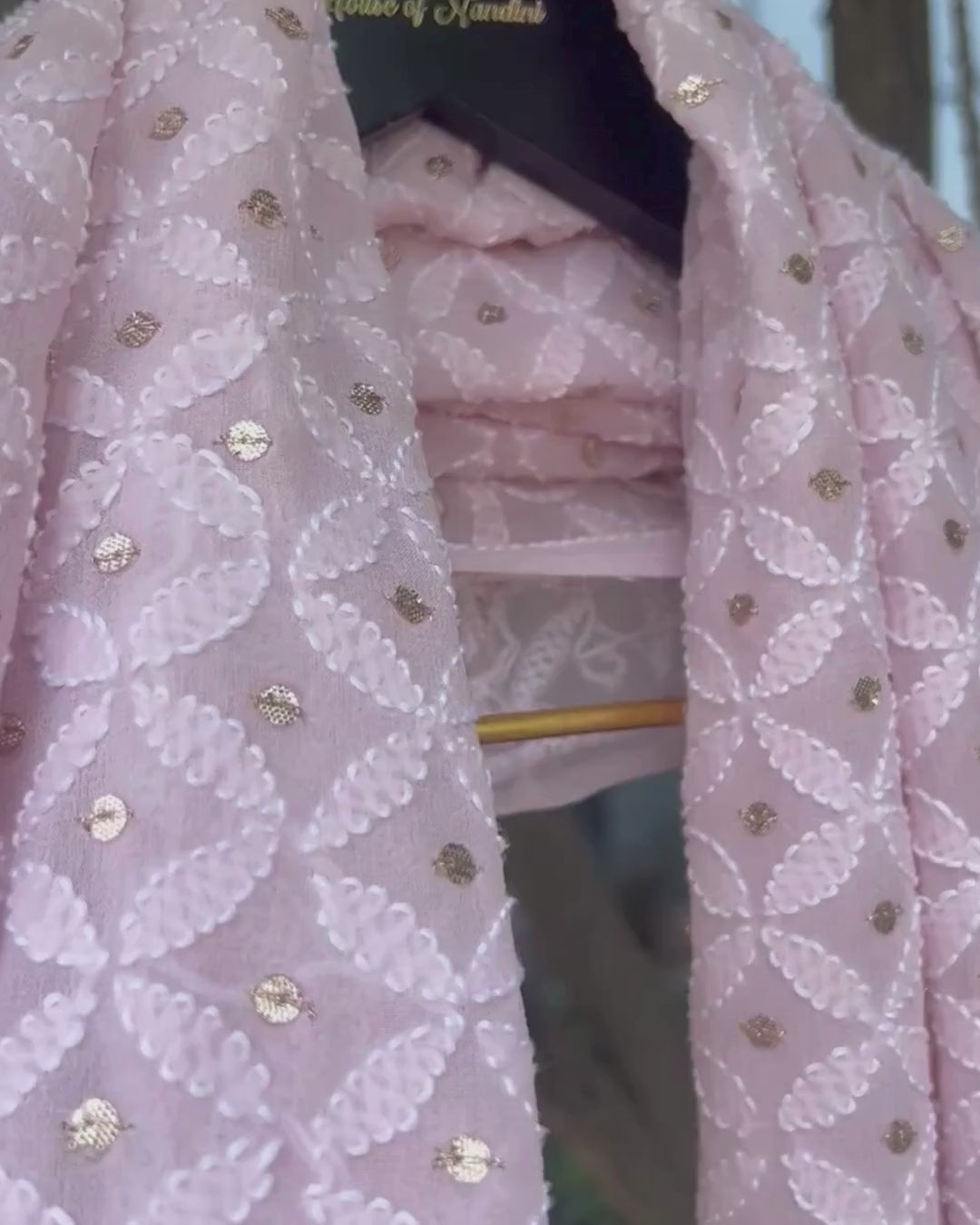 Pink Hand Embroidered Chikankari Dupatta