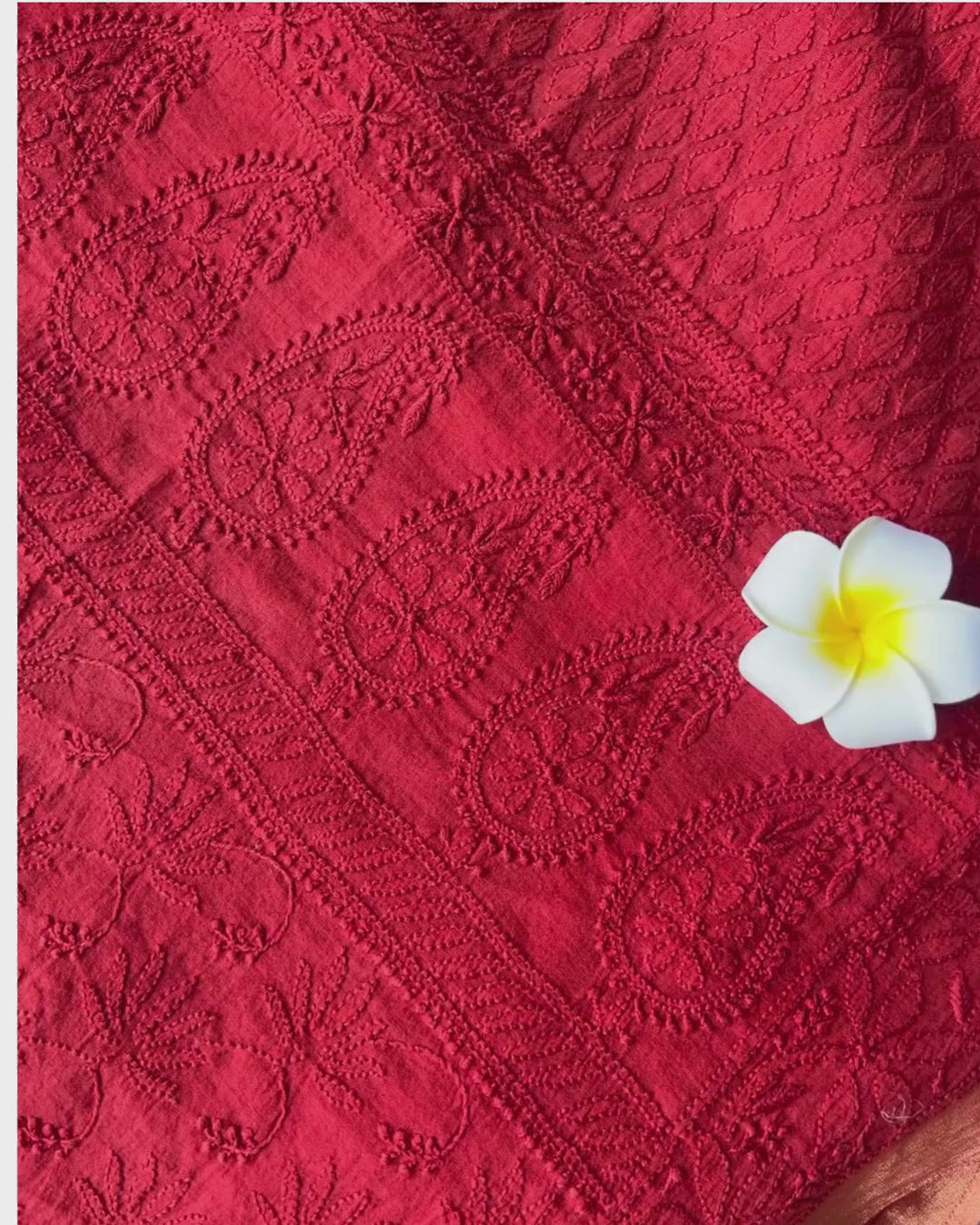 Red Chanderi Chikankari Saree | Hand Embroidered Elegance