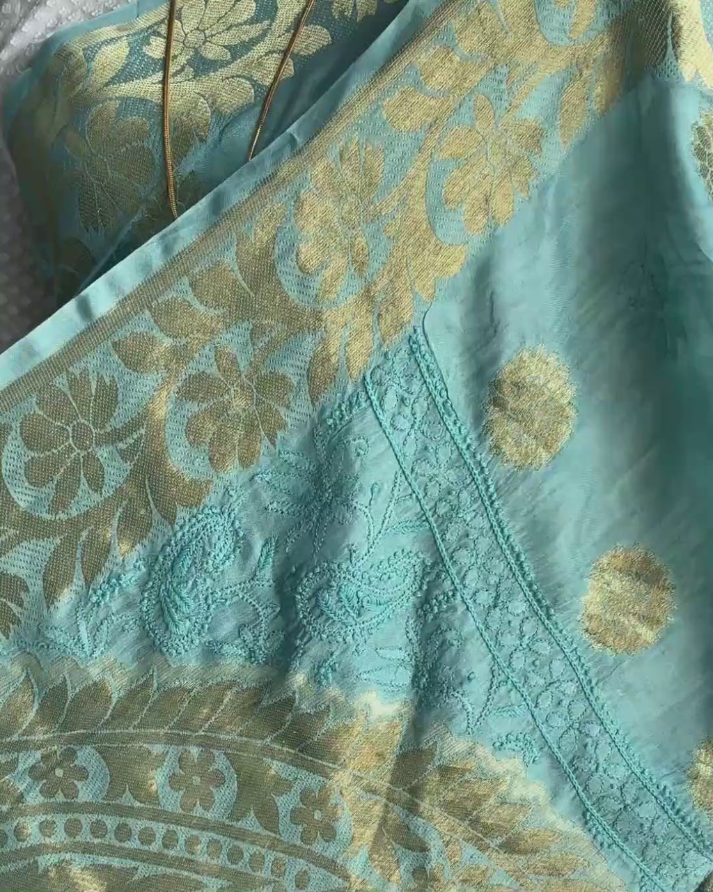 turquoise Chikankari Saree with Blouse | Lucknow Chikankari Gurgaon