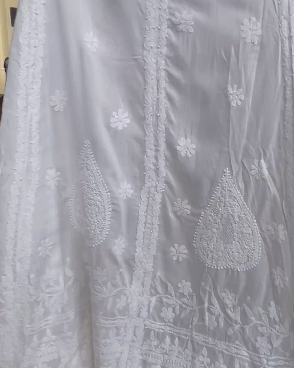 White Semi-Stitched Chikankari Skirt | Free Size | Lucknow Chikankari Gurgaon | Chikankari Studio Gurgaon