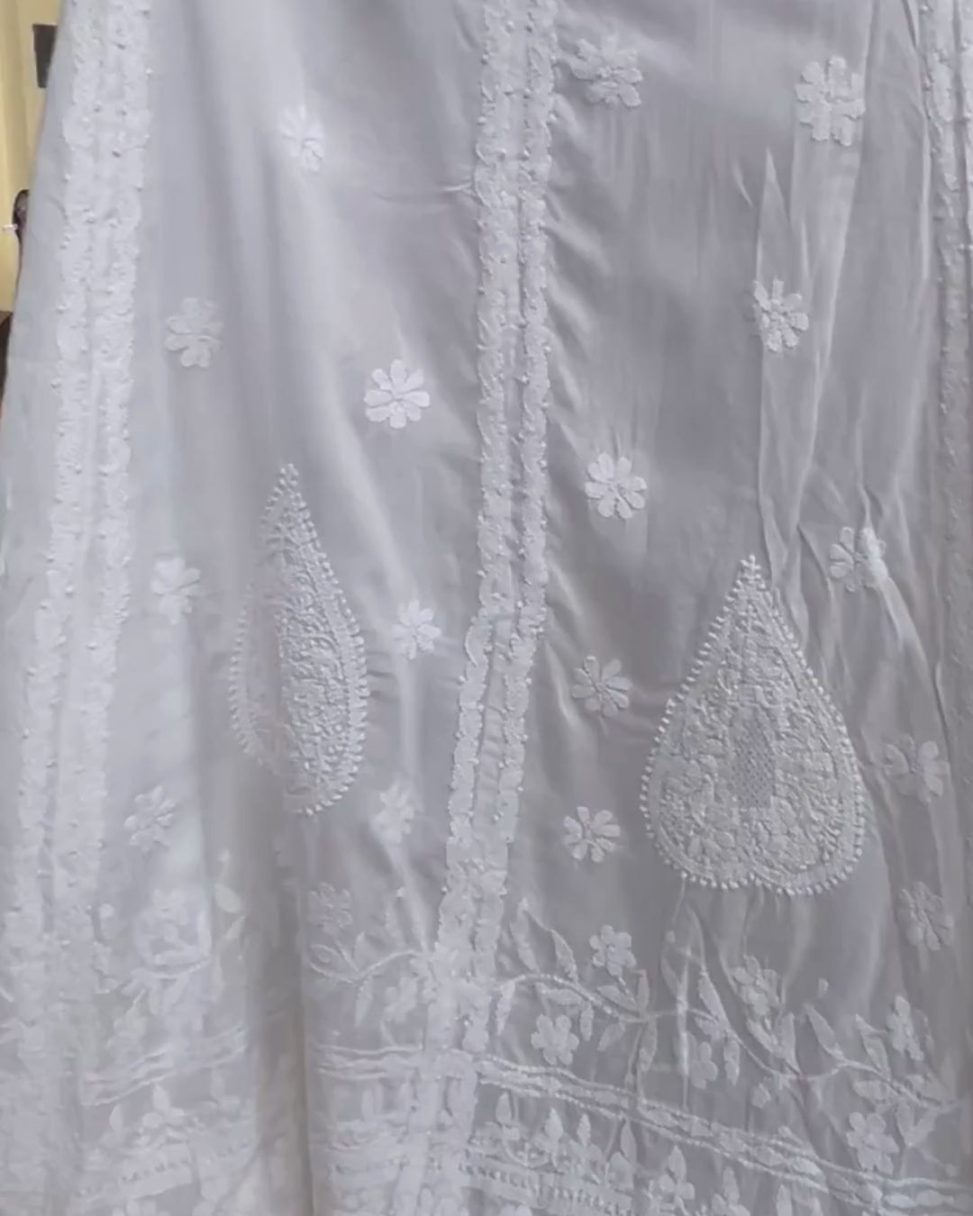 White Semi-Stitched Chikankari Skirt | Free Size | Lucknow Chikankari Gurgaon | Chikankari Studio Gurgaon