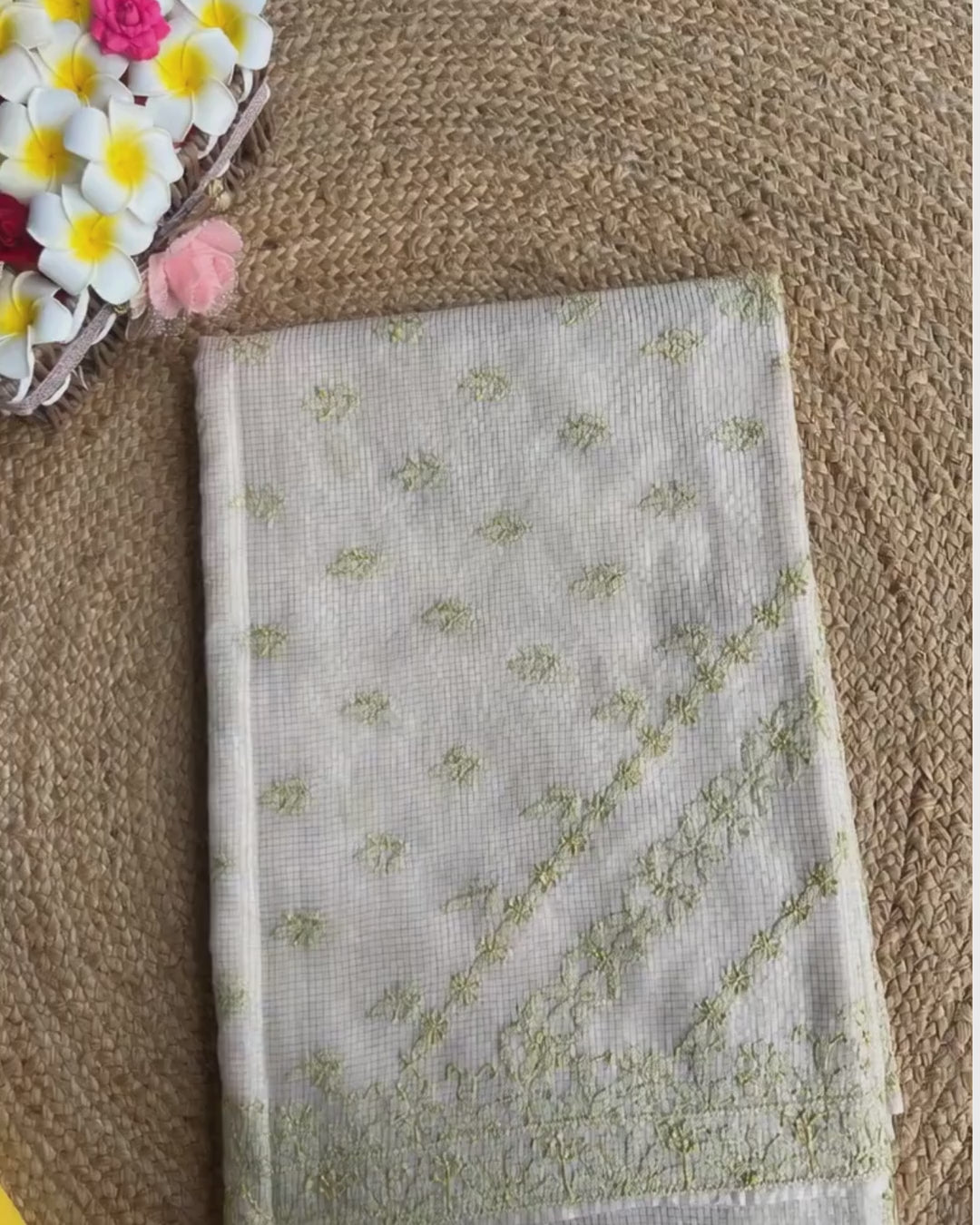 Green Tissue Chikankari Saree lucknow Chikankari Gurgaon