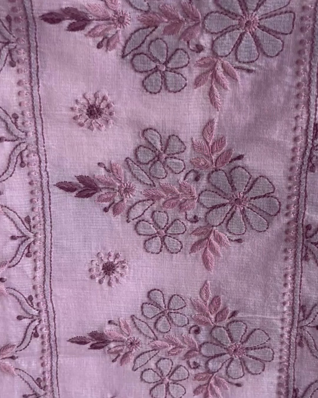 Pink & Green Cotton Chikankari Saree – Handcrafted Lucknowi Elegance