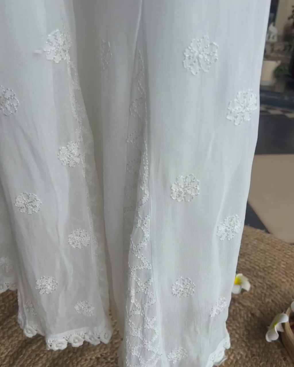 White Chikankari Shararra Pants with lace