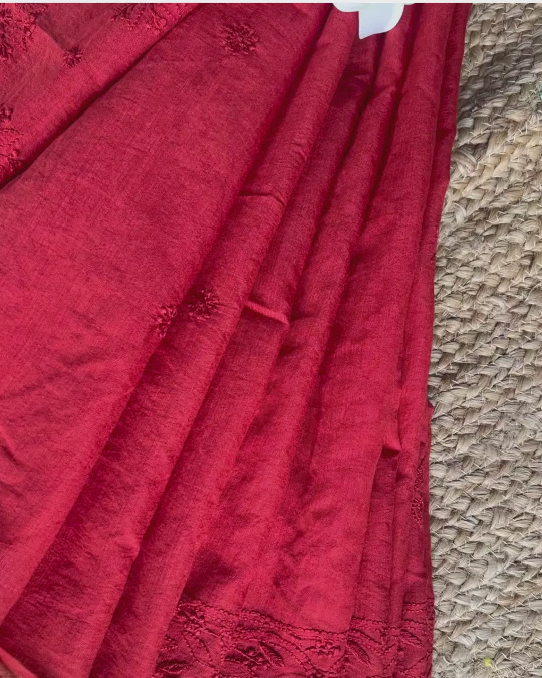 Red Chanderi Chikankari Saree | Hand Embroidered Elegance