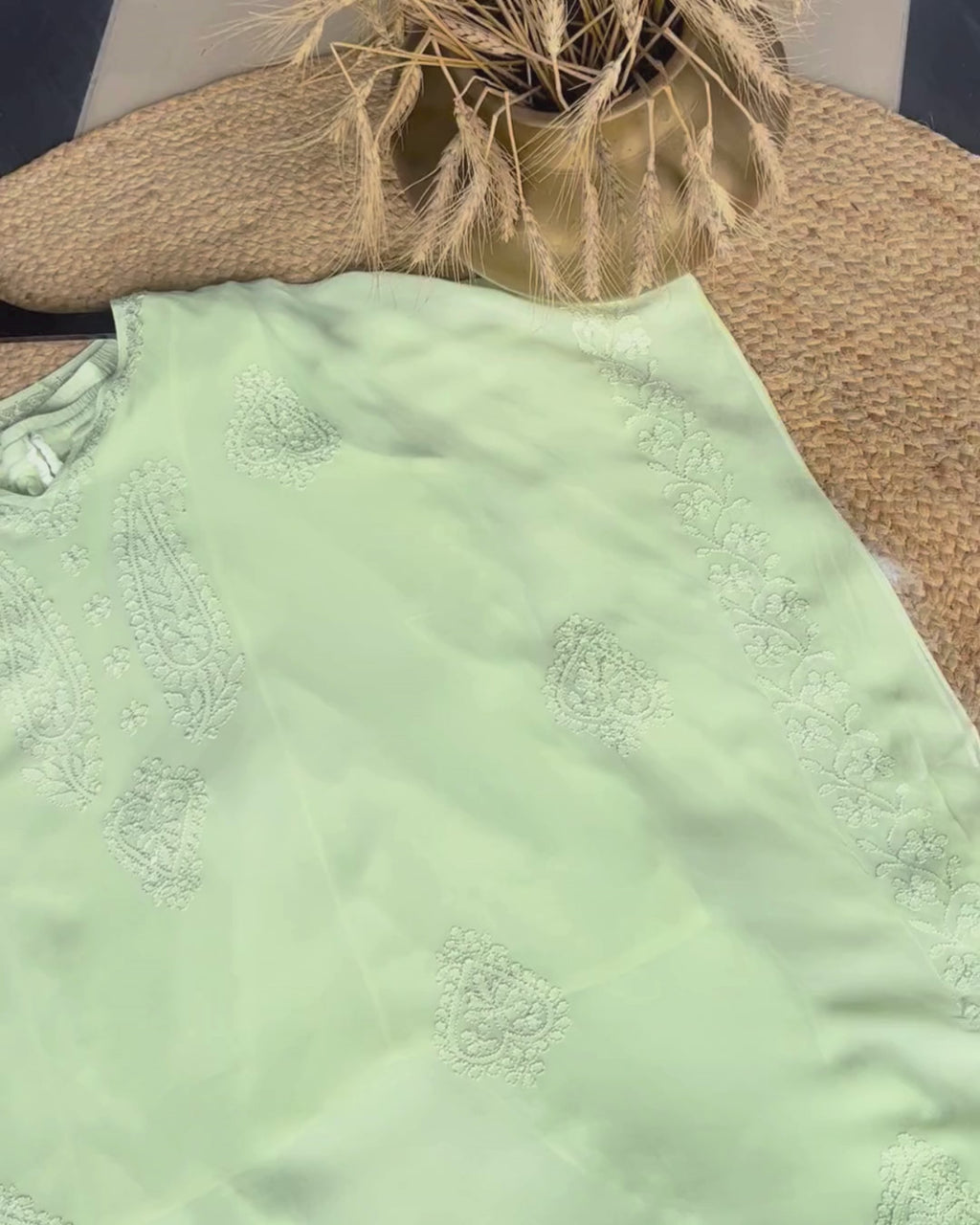 Lime Green Embroidered Kaftan Set with Pant & Slip