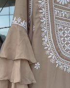 Chocolate Brown Long Chikankari Dress with White Embroidery | Lucknow Chikankari Gurgaon | Chikankari Studio Gurgaon