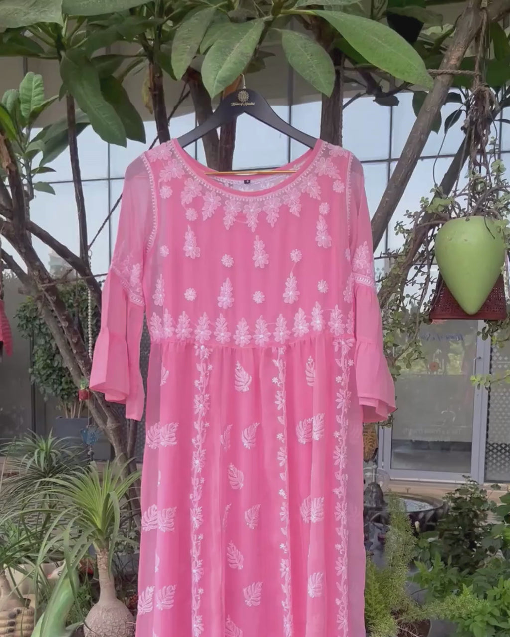 Pink Chikankari Dress | Hand Embroidered Kurta | Chikankari Studio Gurgaon