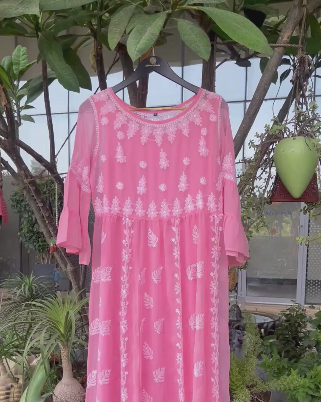 Pink Chikankari Dress | Hand Embroidered Kurta | Chikankari Studio Gurgaon