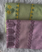 Pink & Green Cotton Chikankari Saree – Handcrafted Lucknowi Elegance